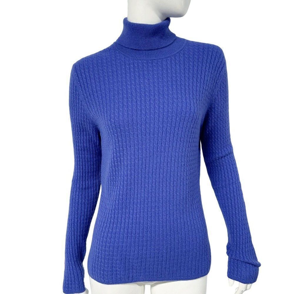 Iris Singer Purple Cable Knit Pure Cashmere Turtleneck Sweater Size L Large
